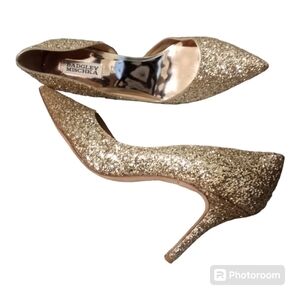 Badgley Mischka Daisy II Heels Gold Glitter Sz 10